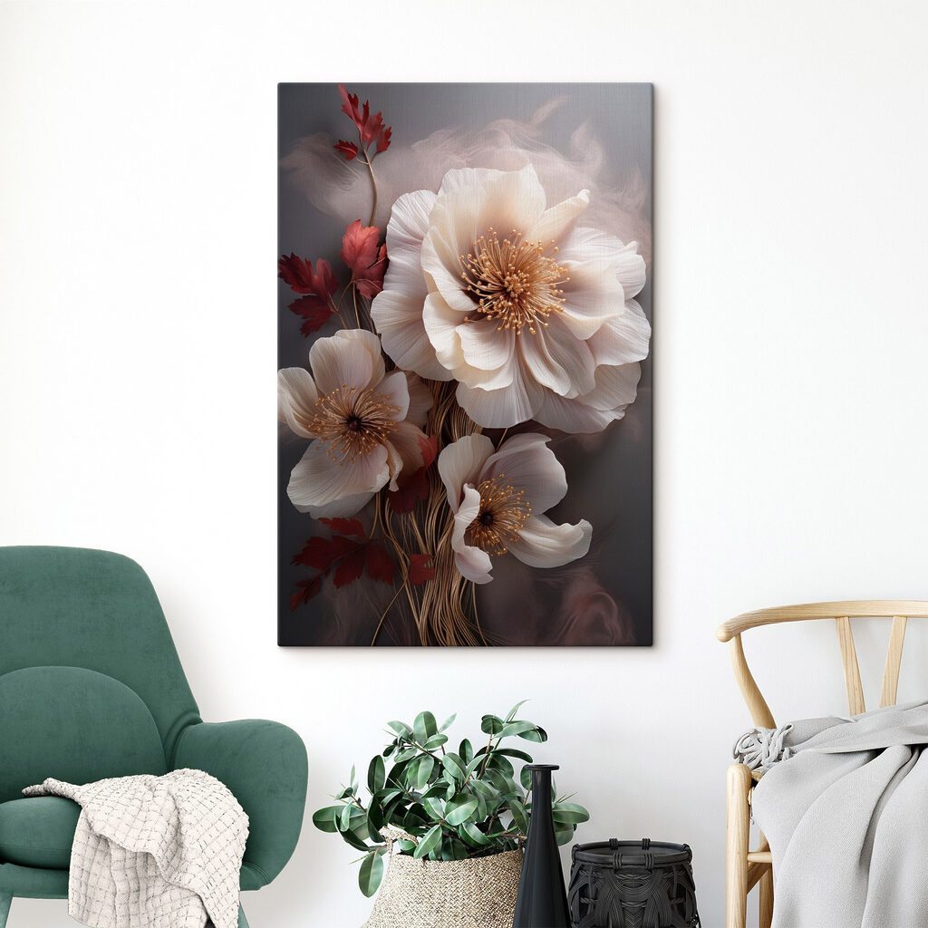 Flores brancas, botões vermelhos — interior 1