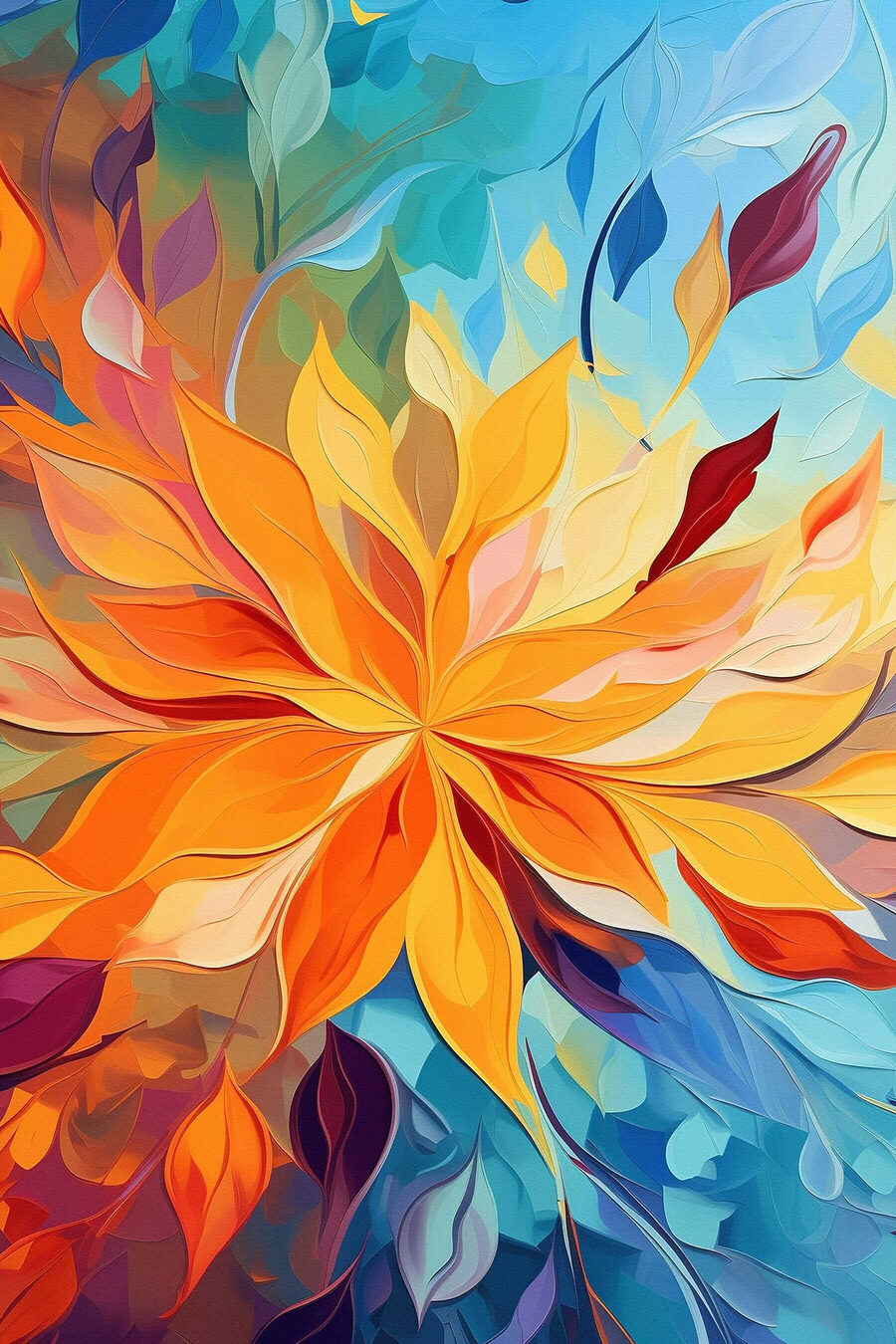 Folhas coloridas em leque — design completo