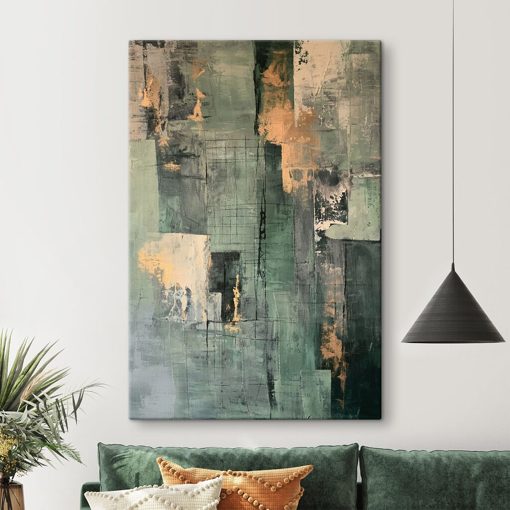 Blocos verdes com dourado num interior