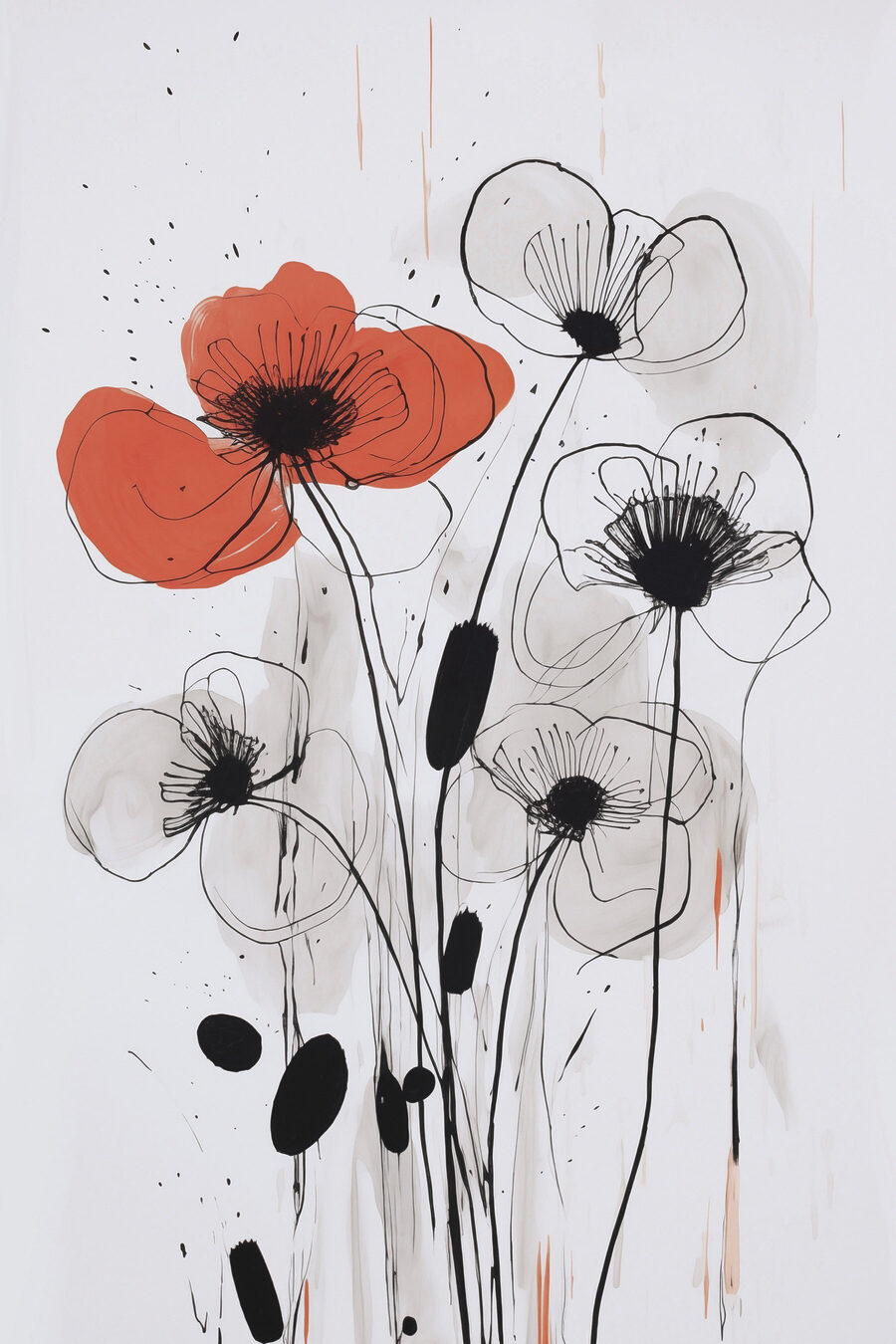 Flor laranja entre linhas — design completo