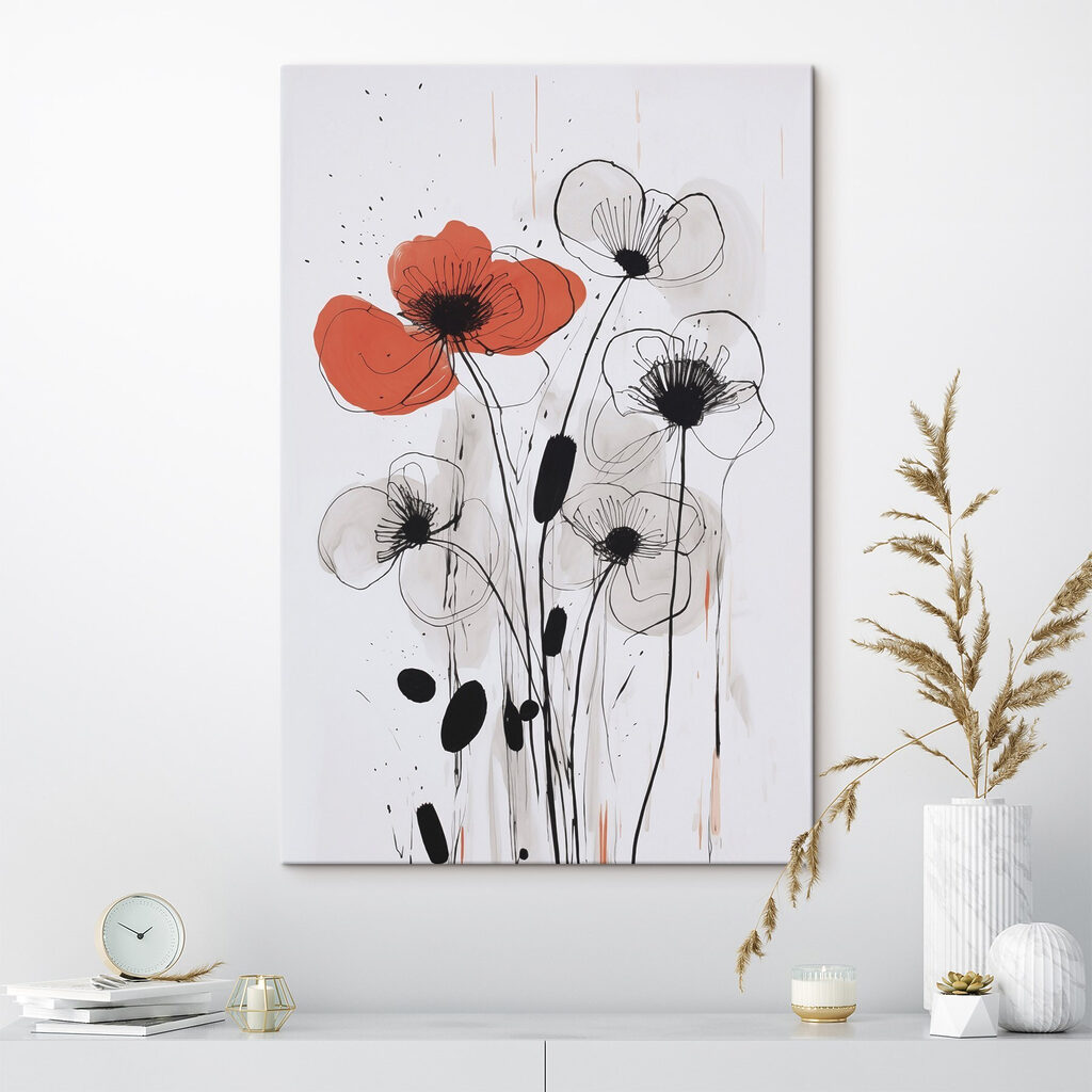 Flor laranja entre linhas — interior 1