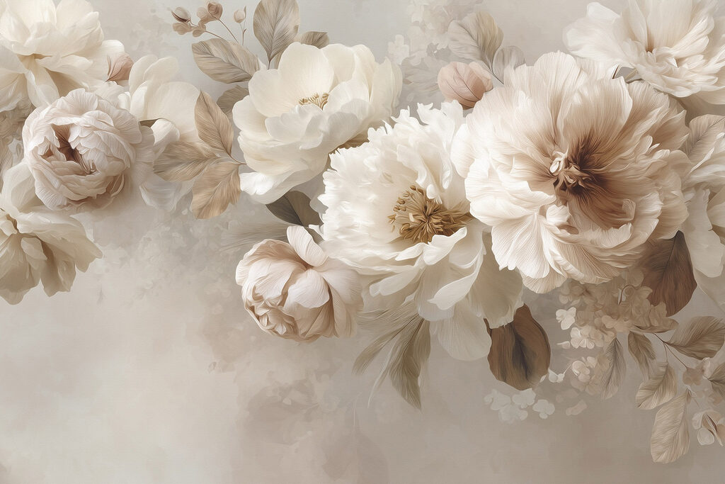 Flores cremosas em névoa — design completo