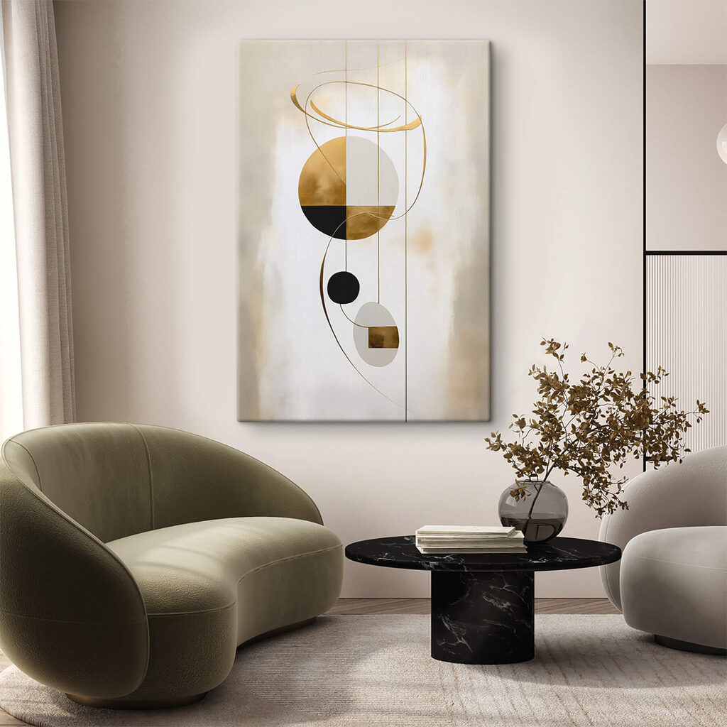Arco dourado sobre esferas — interior 2