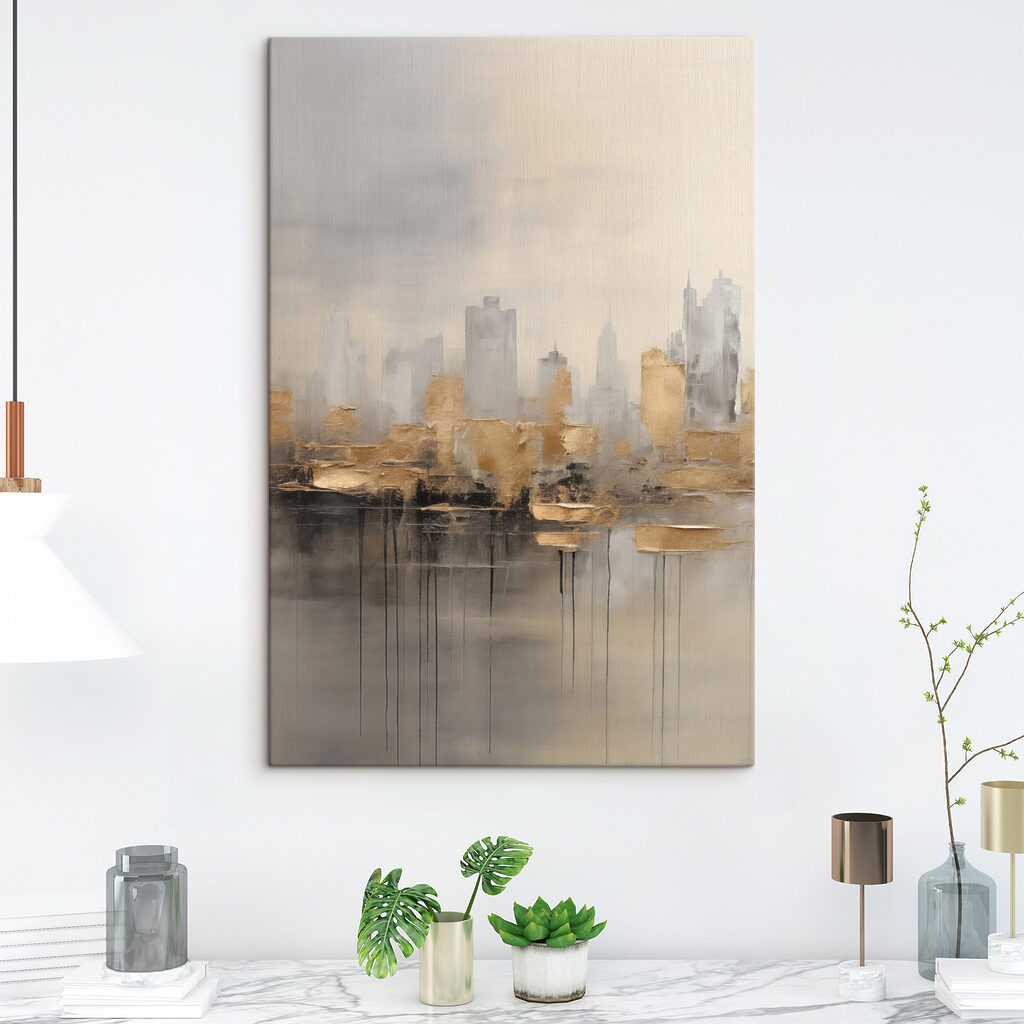 Cidade dourada e reflexos num interior
