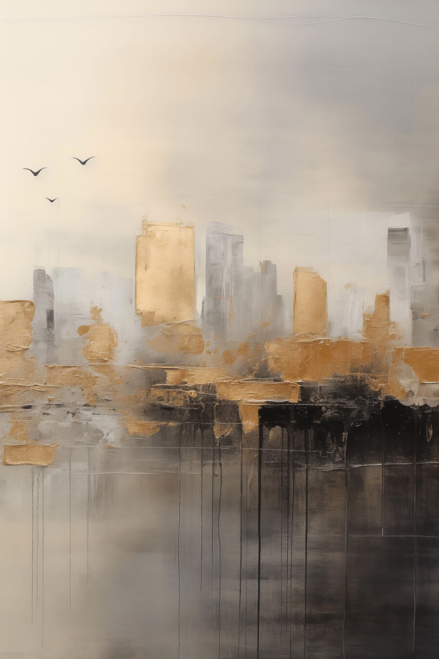 Aves sobre cidade dourada — design completo