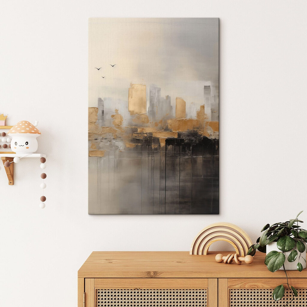 Aves sobre cidade dourada — interior 2