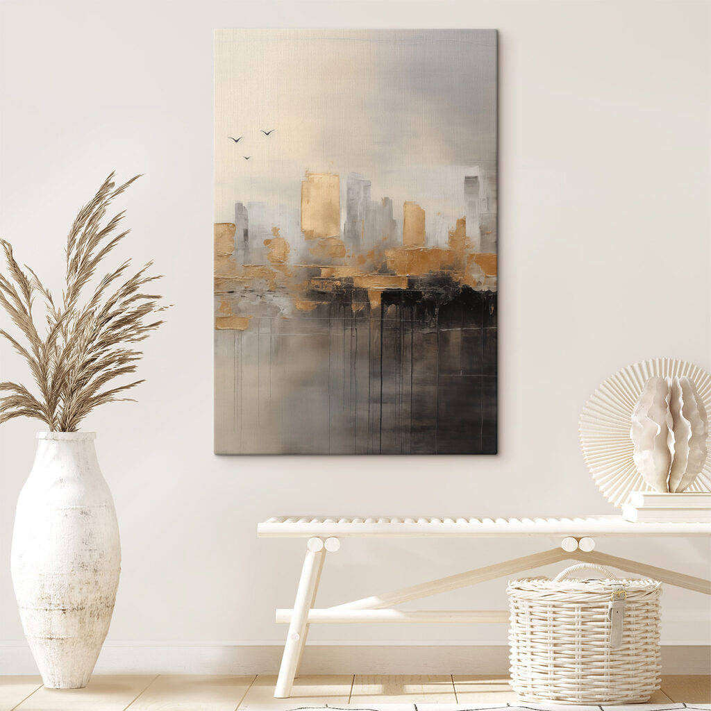 Aves sobre cidade dourada — interior 1