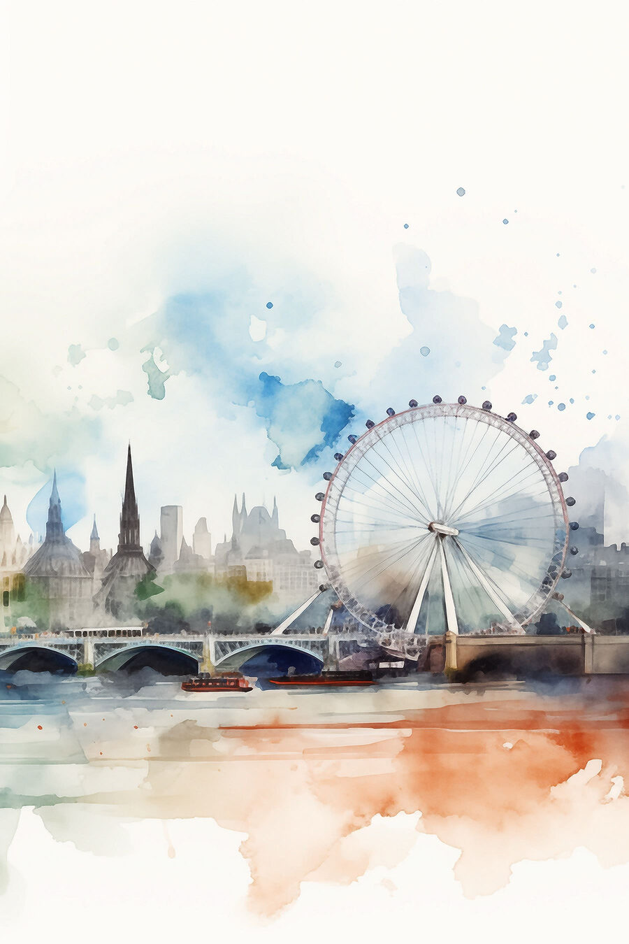 London Eye em aguarela — design completo