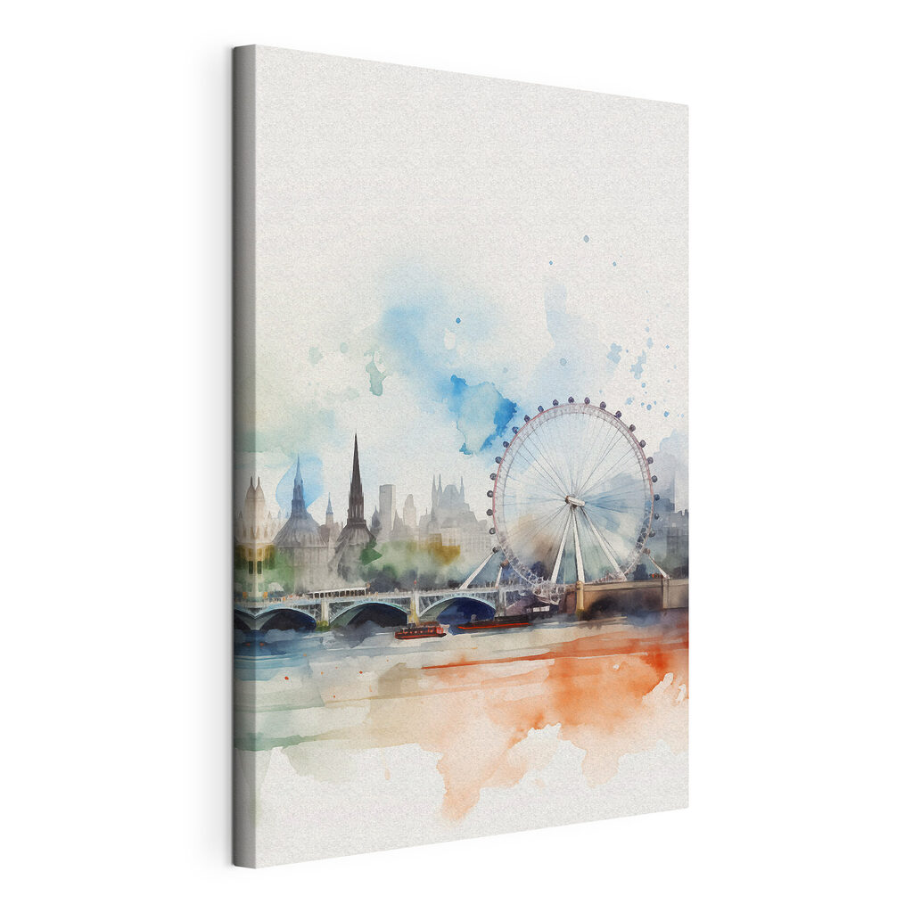 London Eye em aguarela, tela esticada e borda contínua