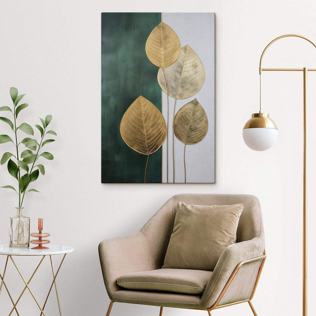 Folhas douradas sobre verde-escuro — interior 1