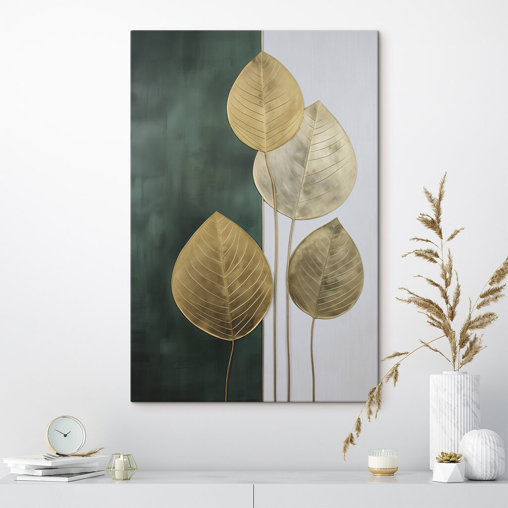 Folhas douradas sobre verde-escuro — interior 2