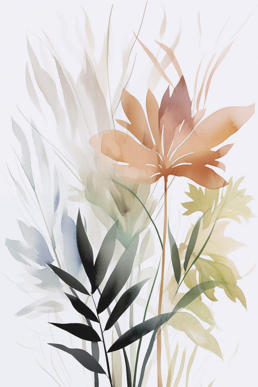 Flor laranja entre folhas — design completo