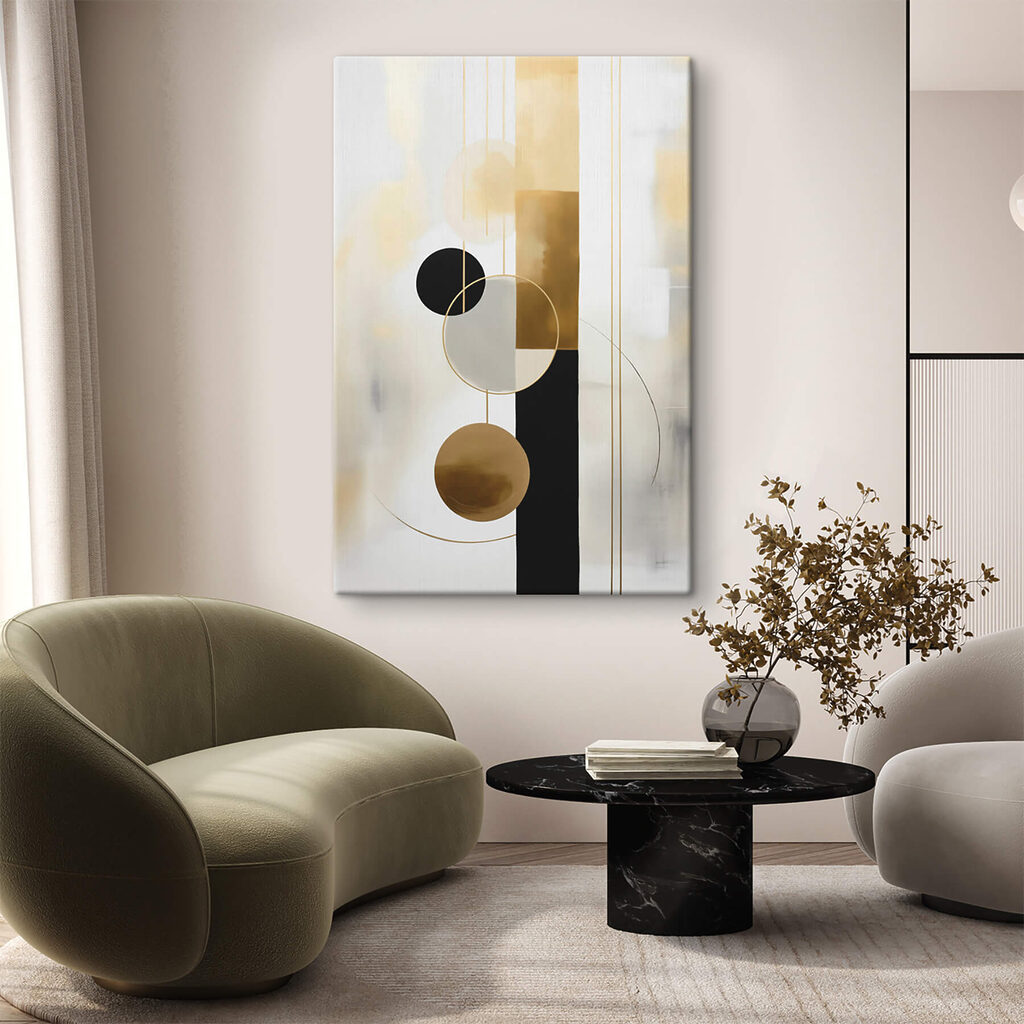 Círculos dourados sobre preto — interior 1