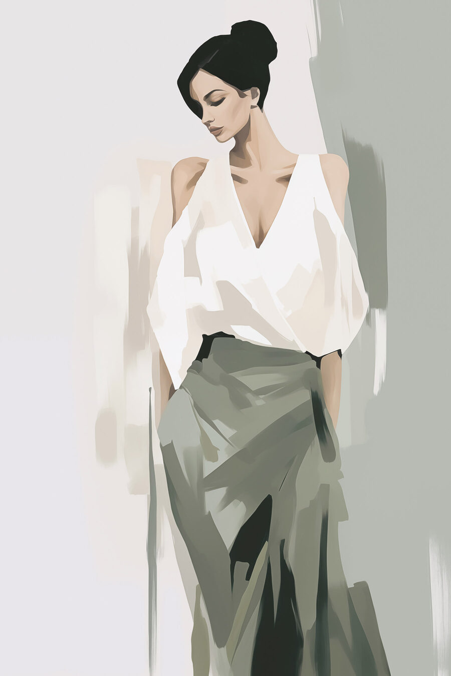 Mulher de saia verde-salva — design completo
