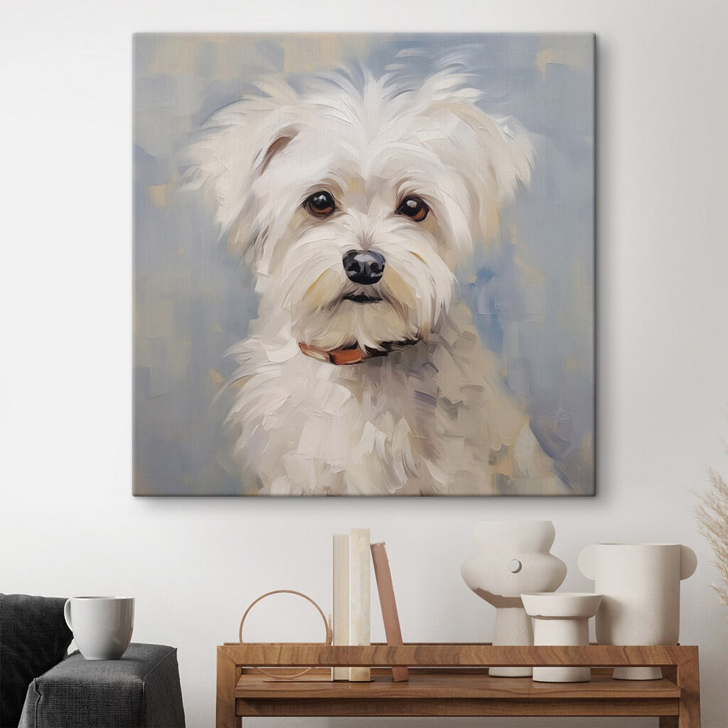 Cão branco em pinceladas — interior 1