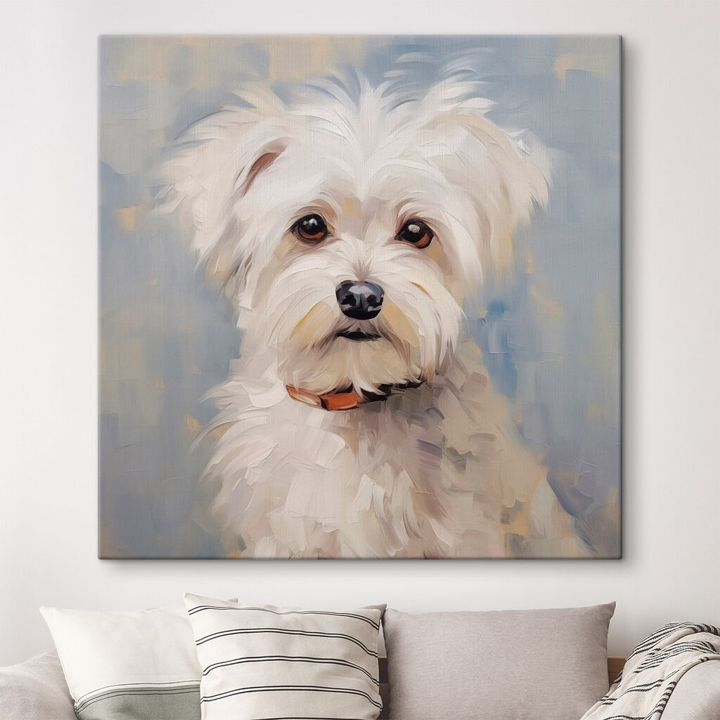 Cão branco em pinceladas — interior 2