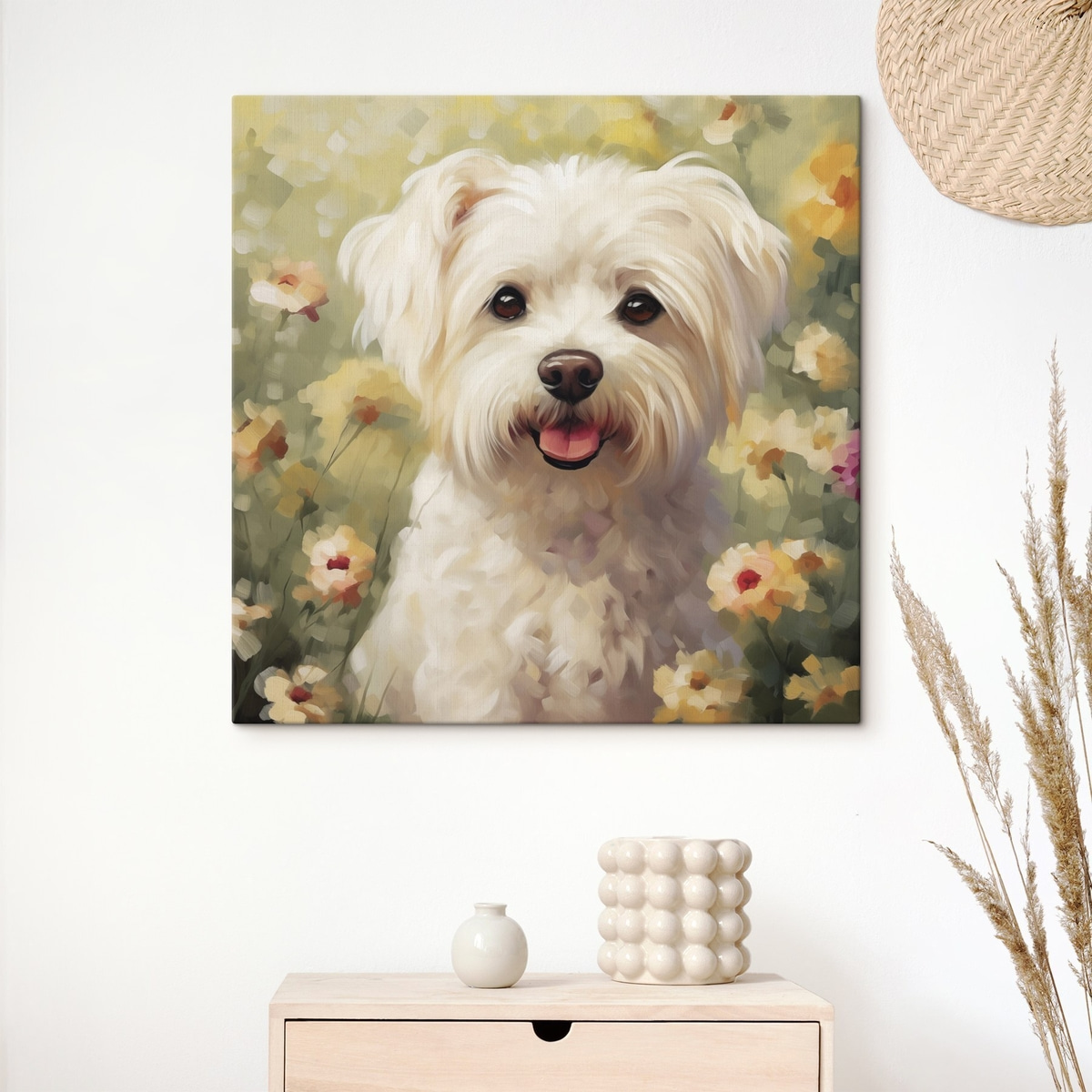 Pequeno cão nas flores — interior 1
