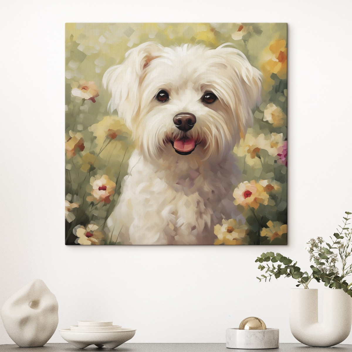 Pequeno cão nas flores — interior 2