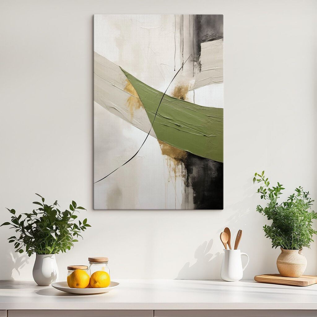 Faixa verde-azeitona sobre preto — interior 1