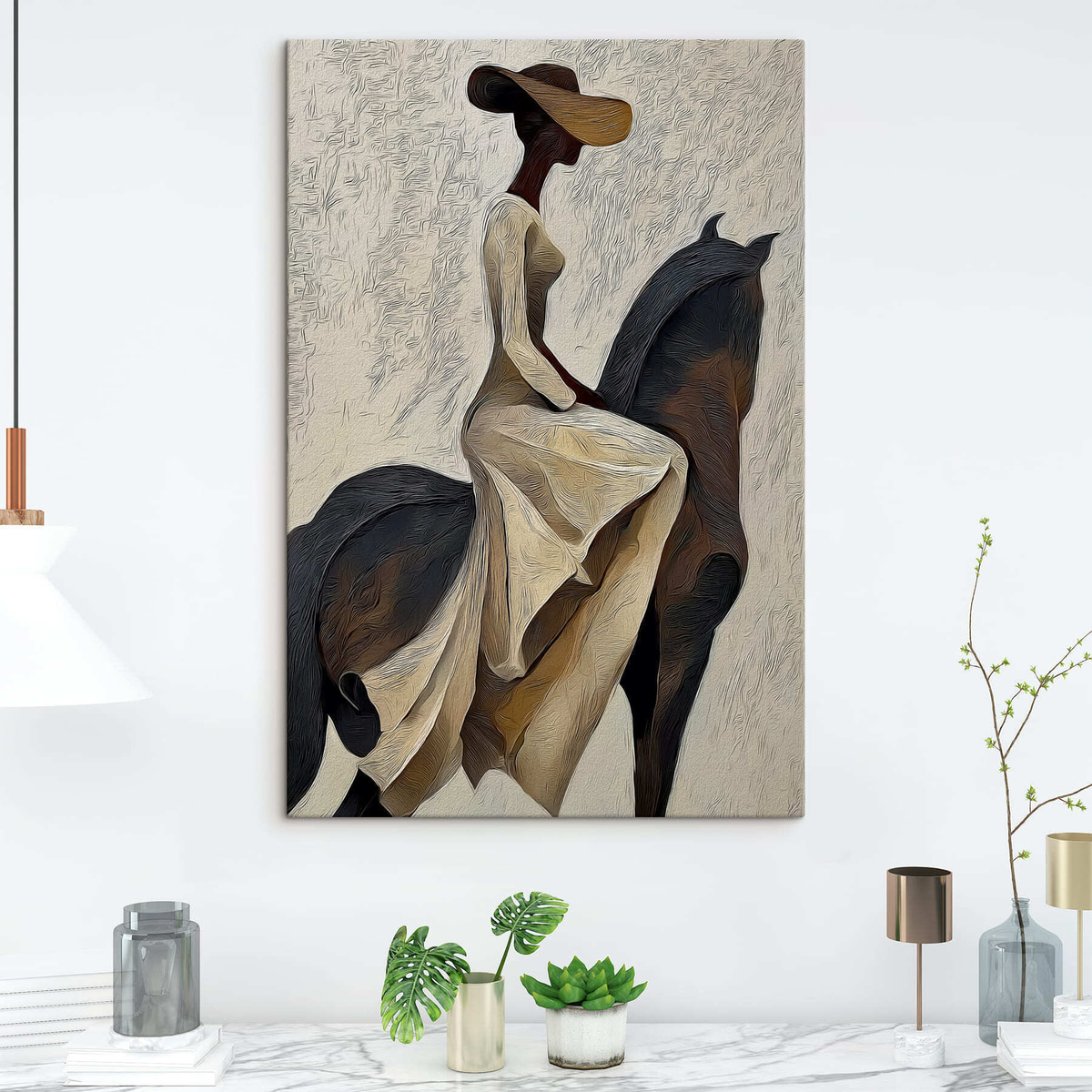 Cavaleira sobre cavalo — interior 2