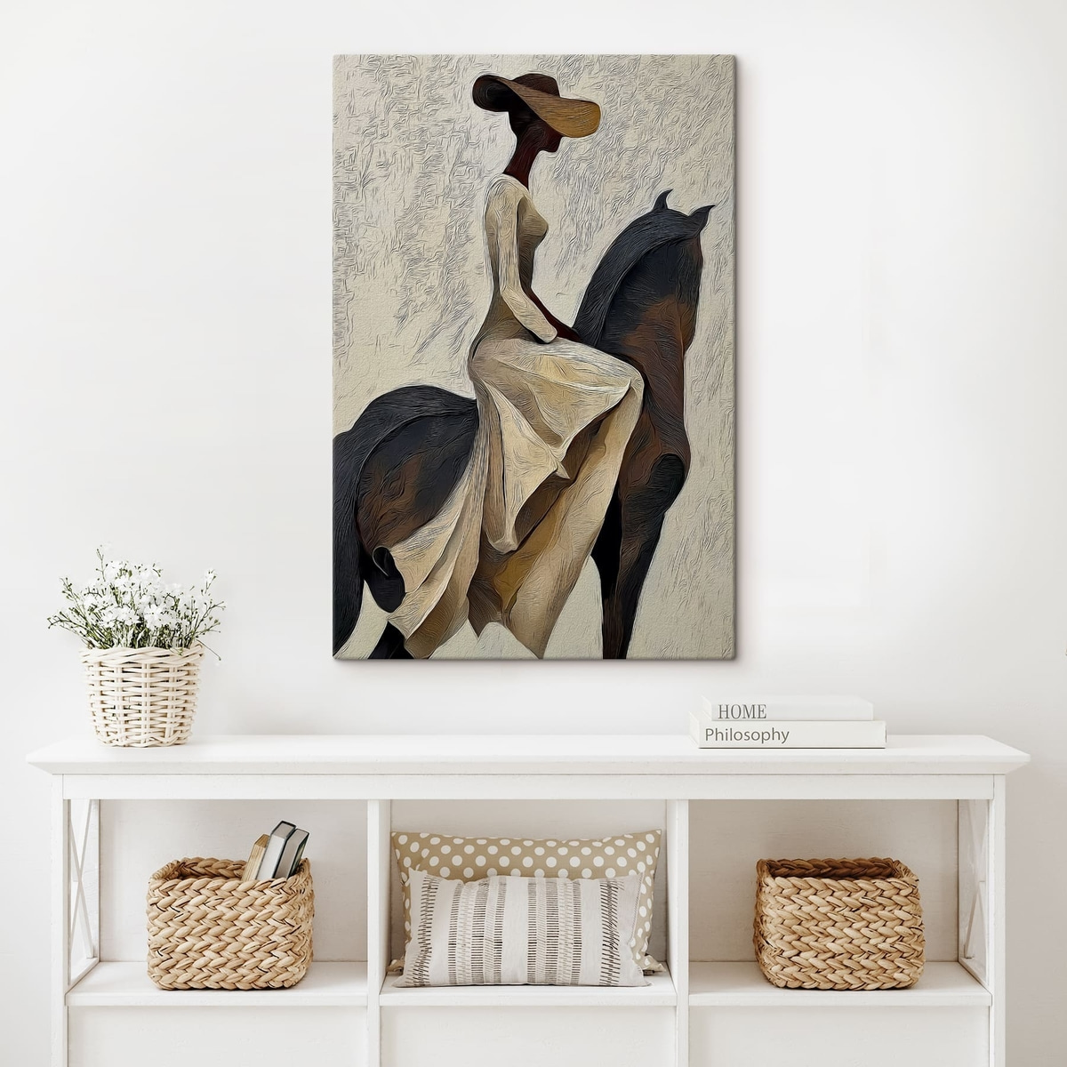 Cavaleira sobre cavalo — interior 1