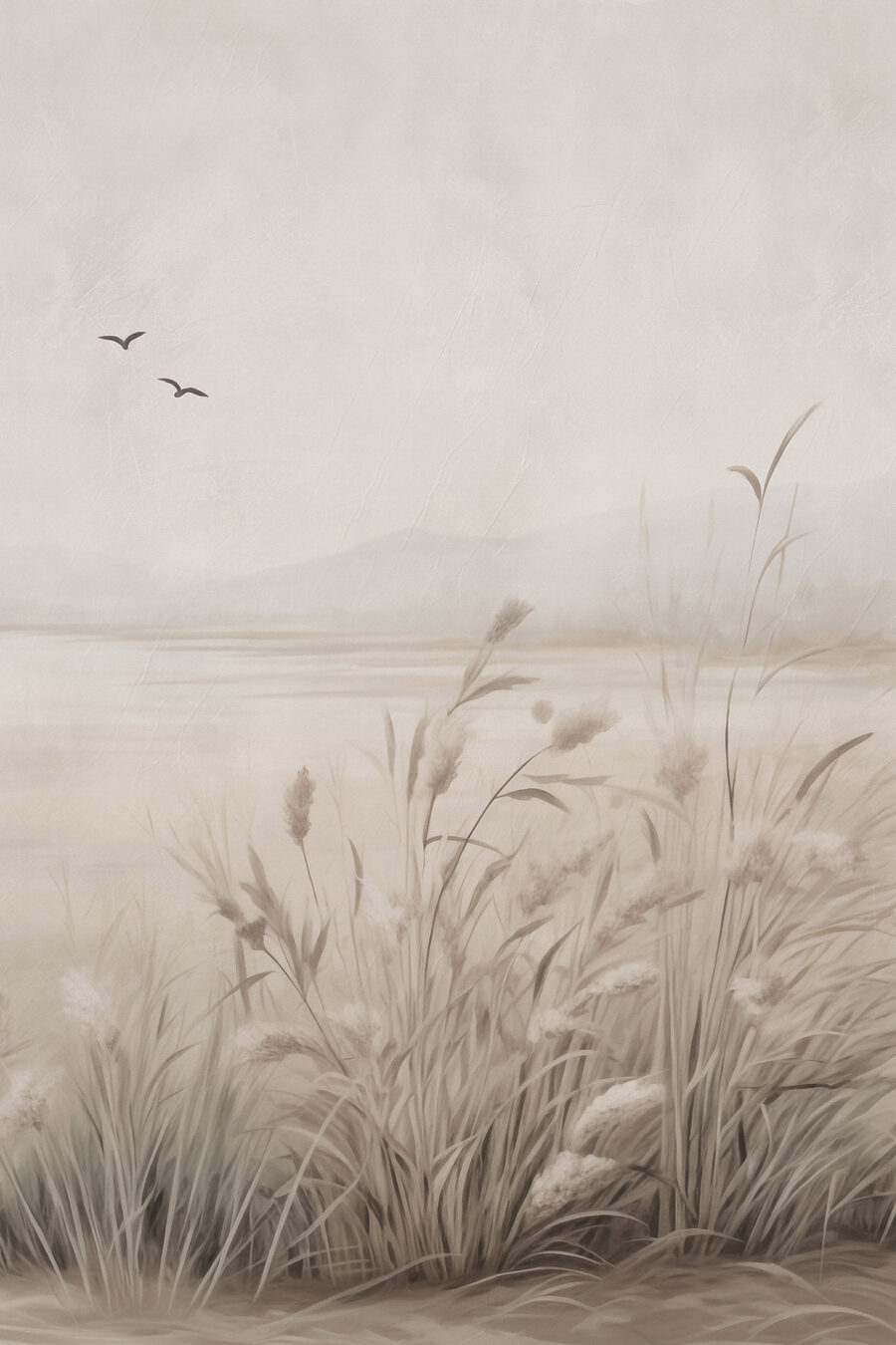 Aves sobre hastes bege — design completo