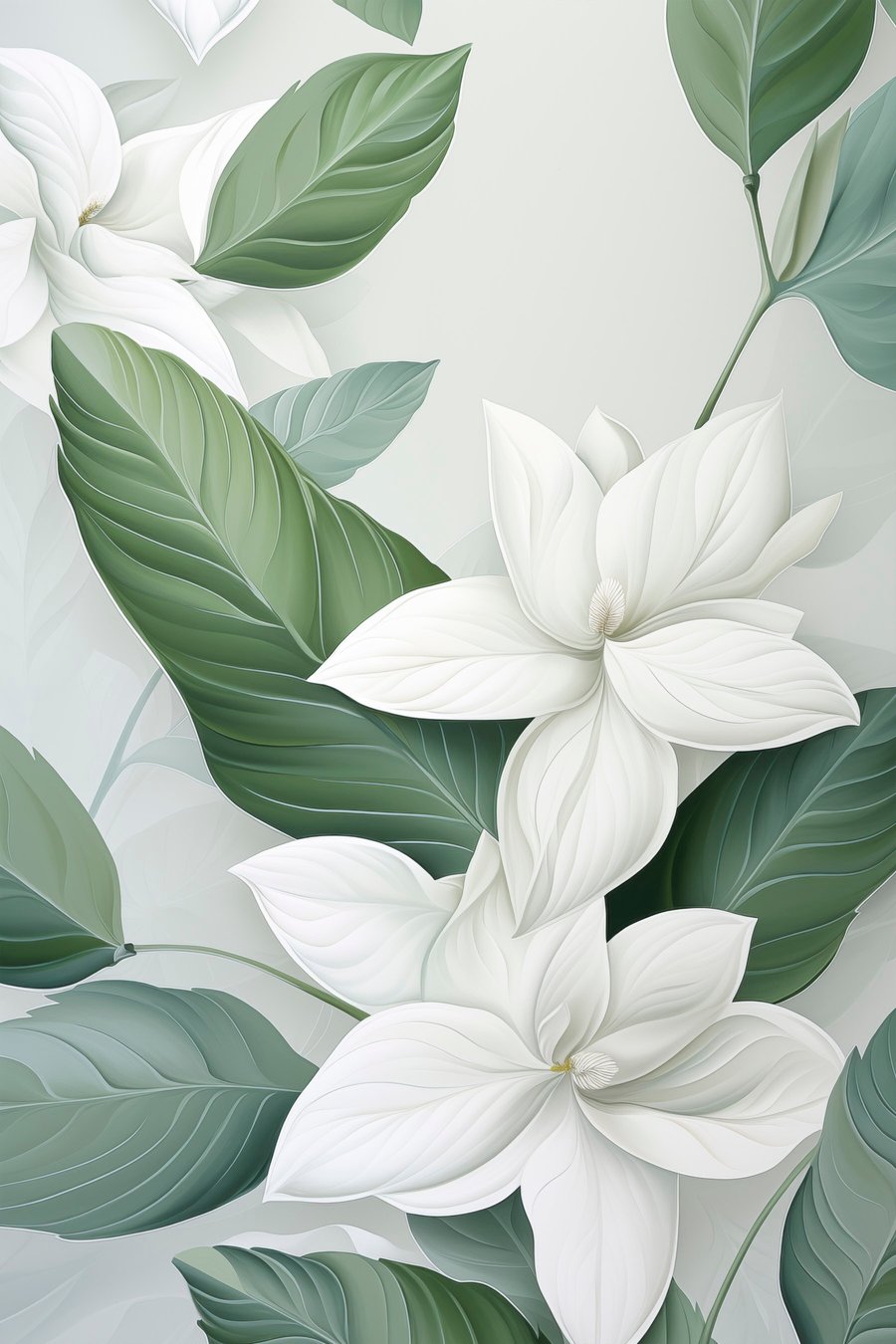 Flores brancas com folhas — design completo