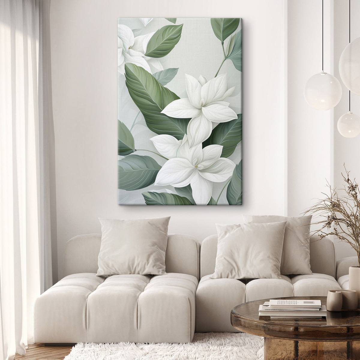 Flores brancas com folhas — interior 1