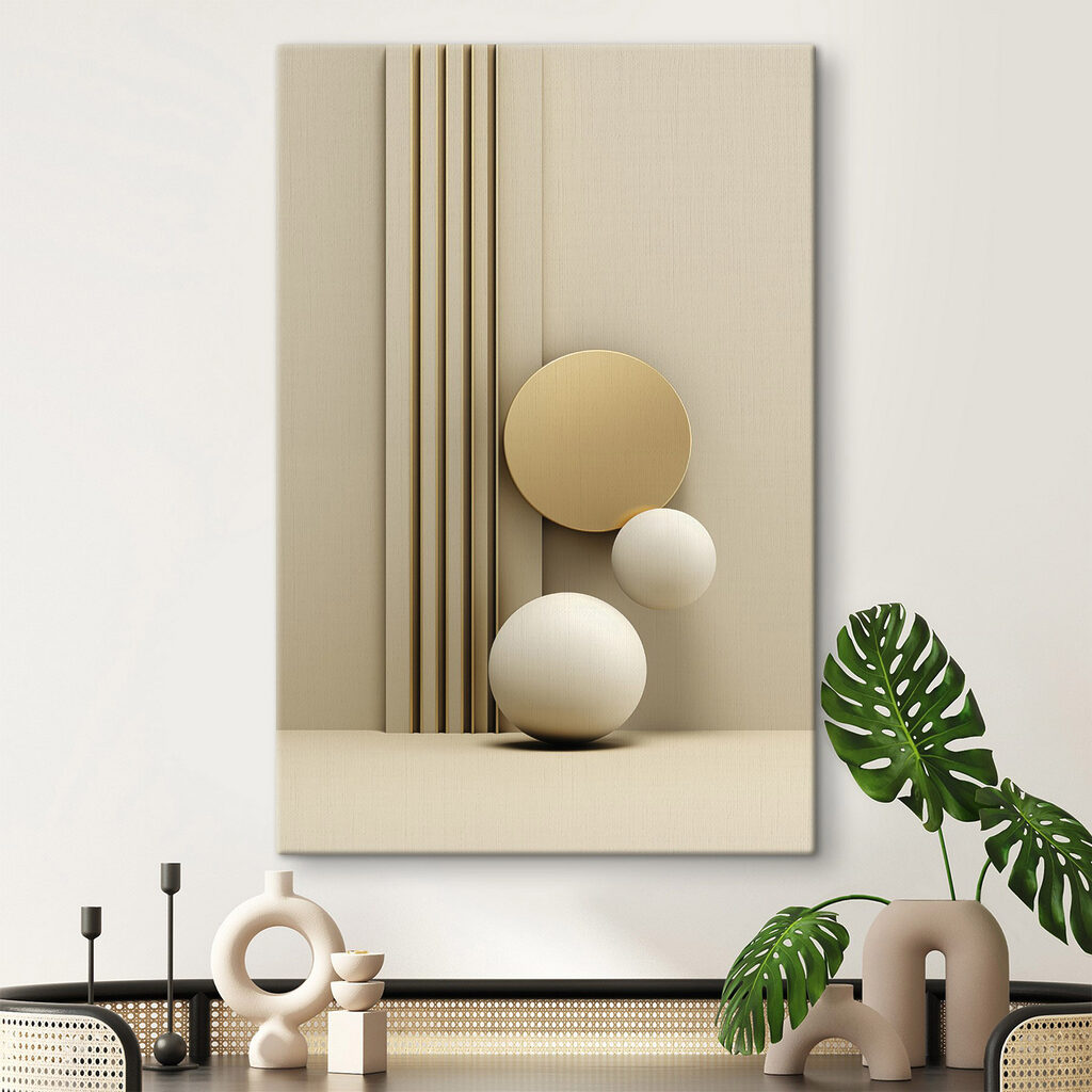 Disco dourado sobre esferas — interior 1