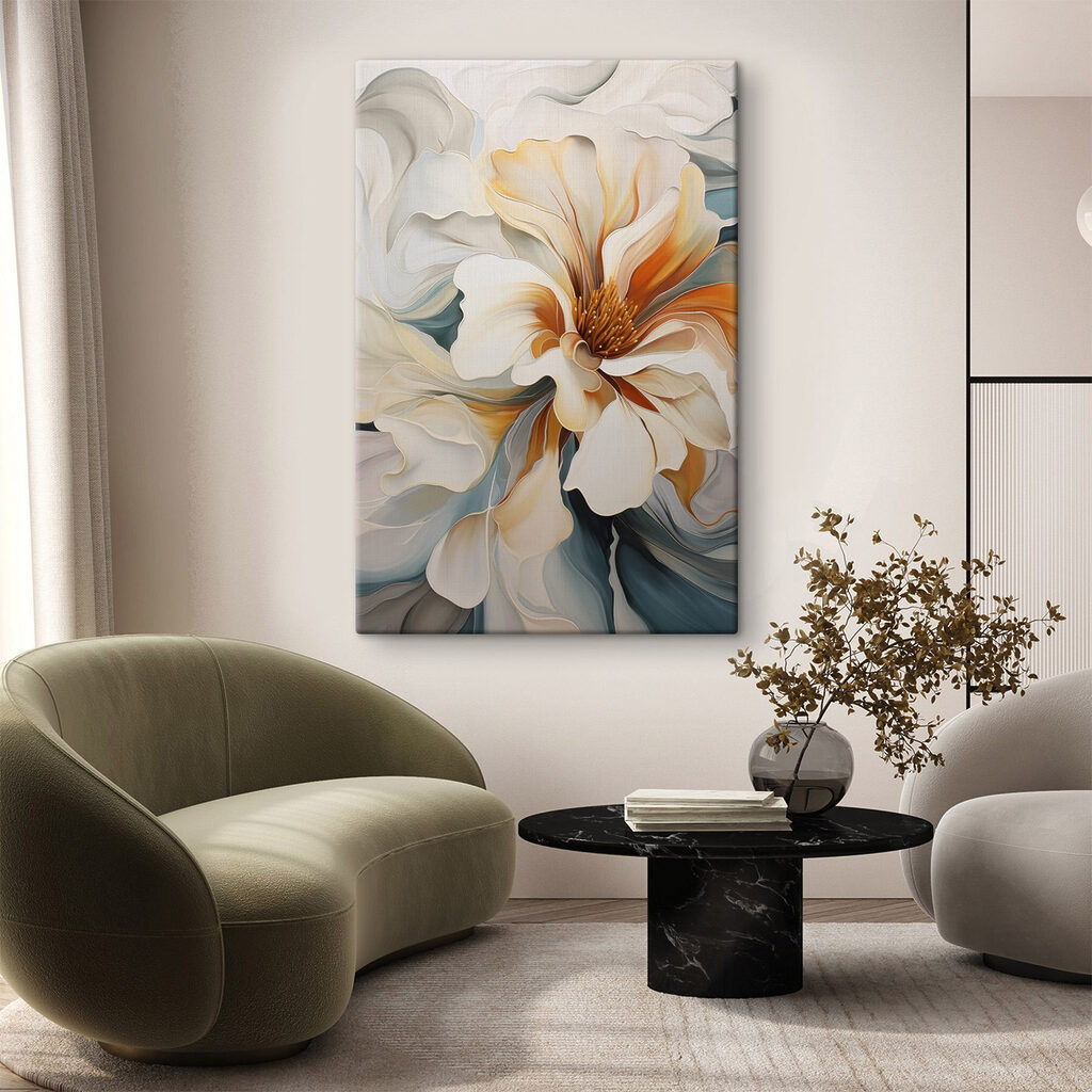 Flor branca, acentos laranja — interior 2