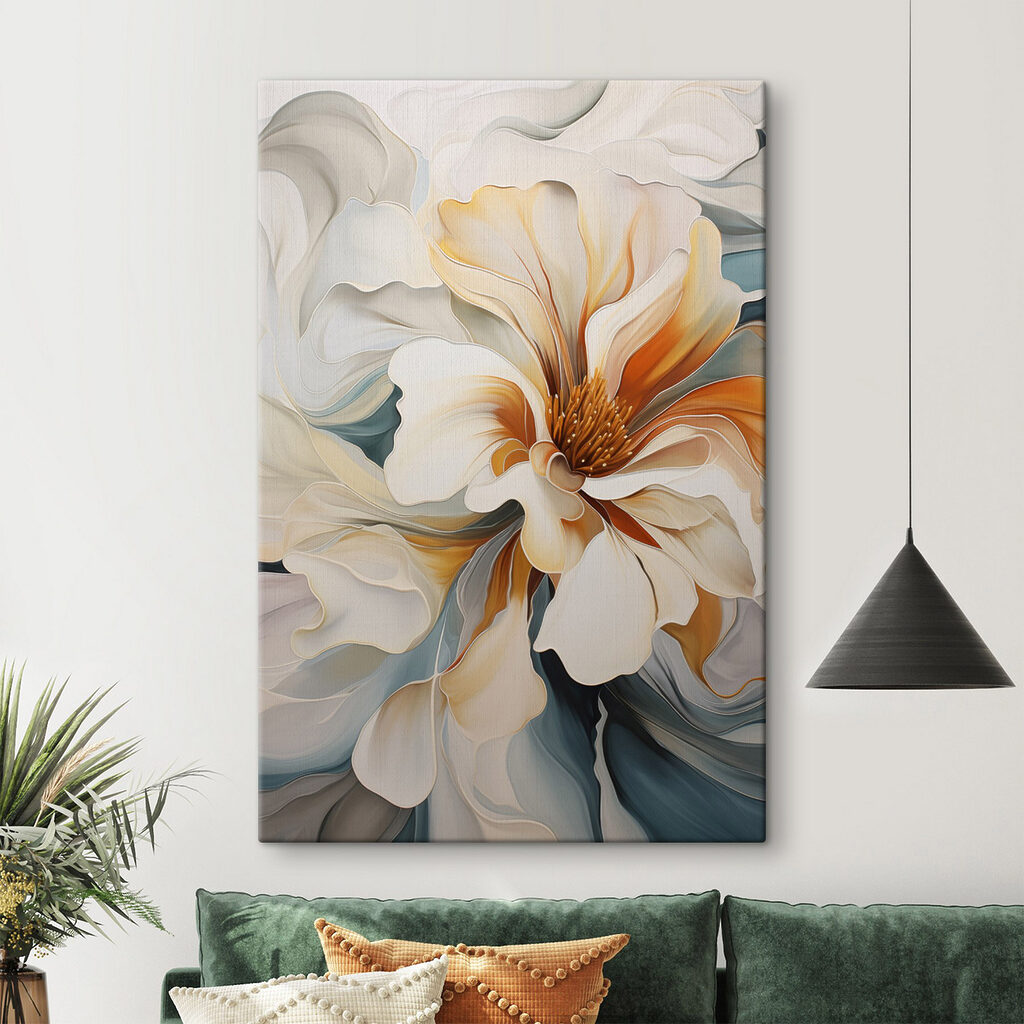 Flor branca, acentos laranja — interior 1