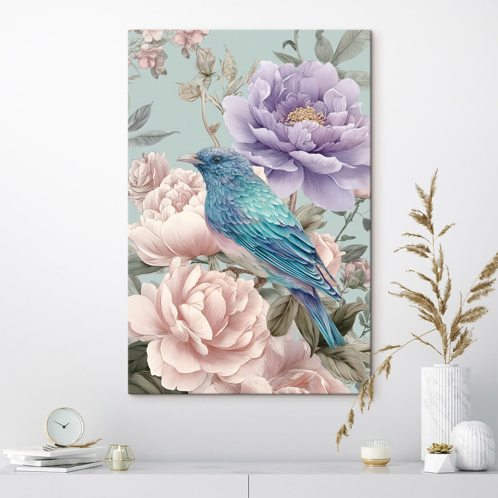 Pássaro turquesa em flor — interior 1