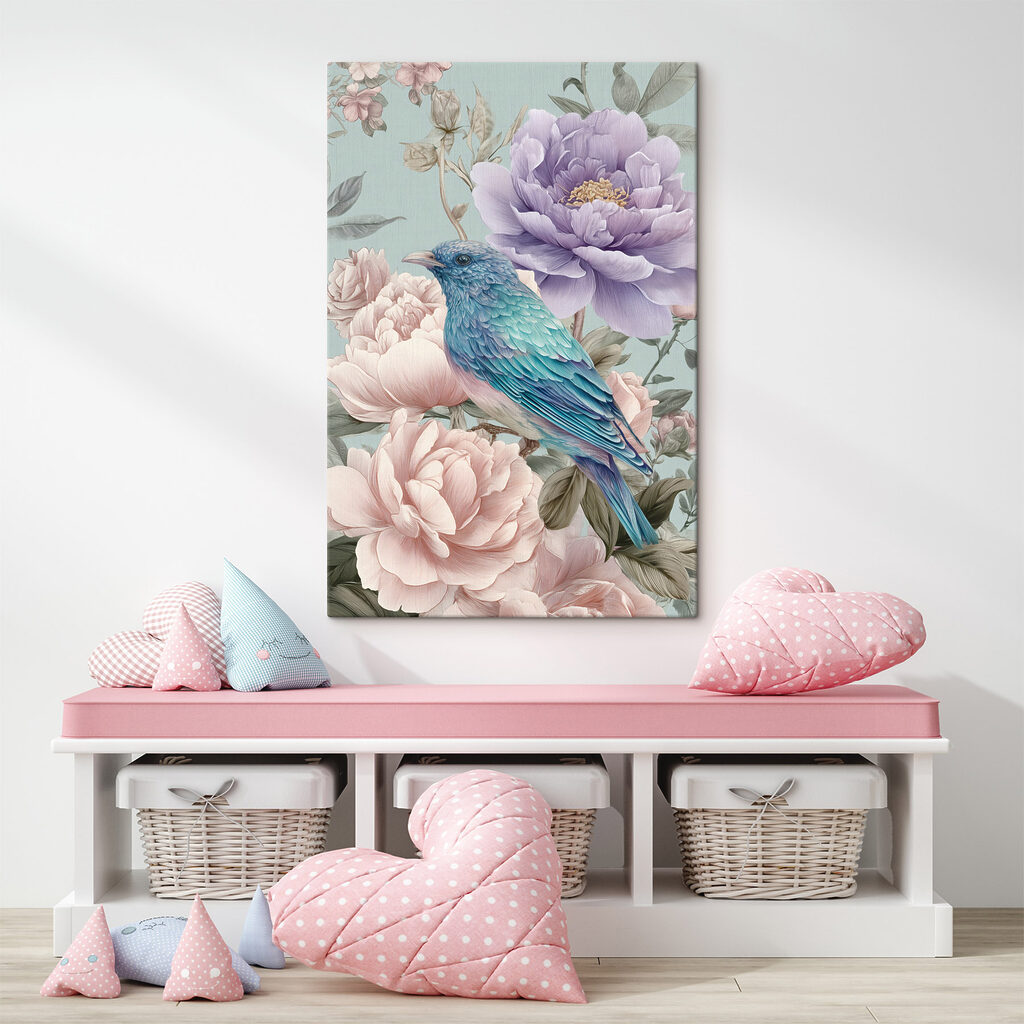 Pássaro turquesa em flor — interior 2