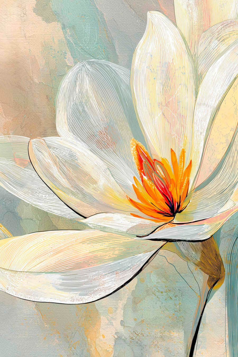 Magnólias abstratas em pastel — design completo