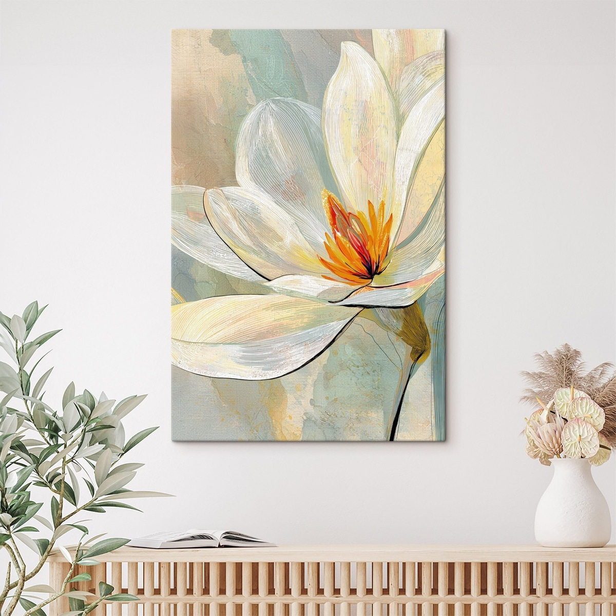 Magnólias abstratas em pastel — interior 1