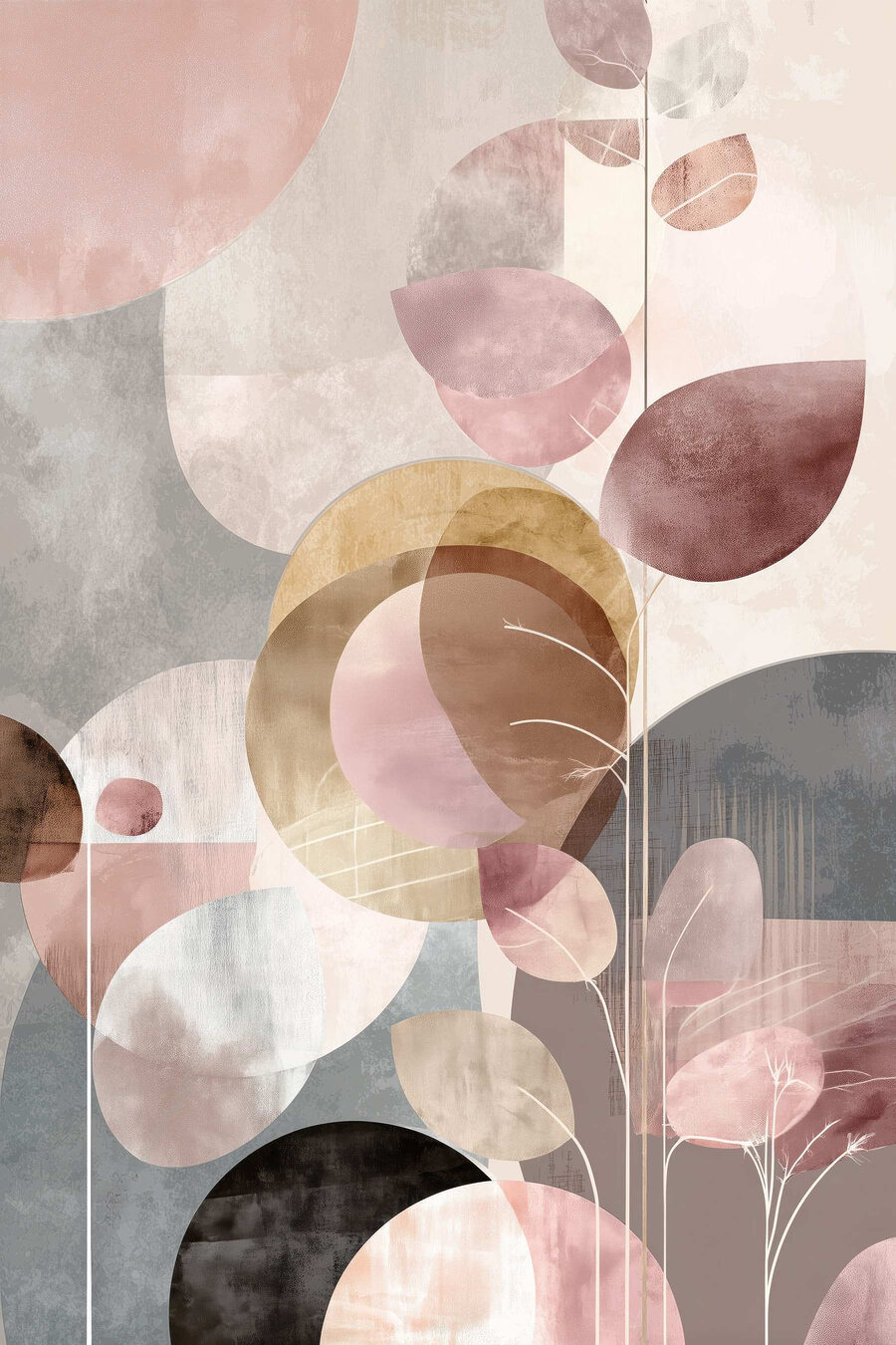 Círculos e folhas rosa — design completo