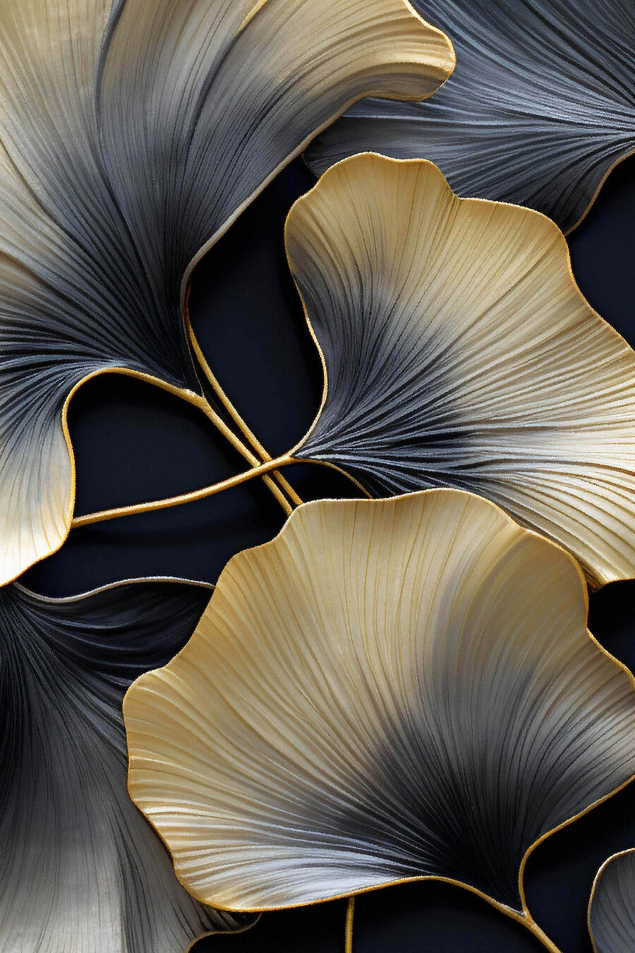 Leques dourados sobre preto — design completo
