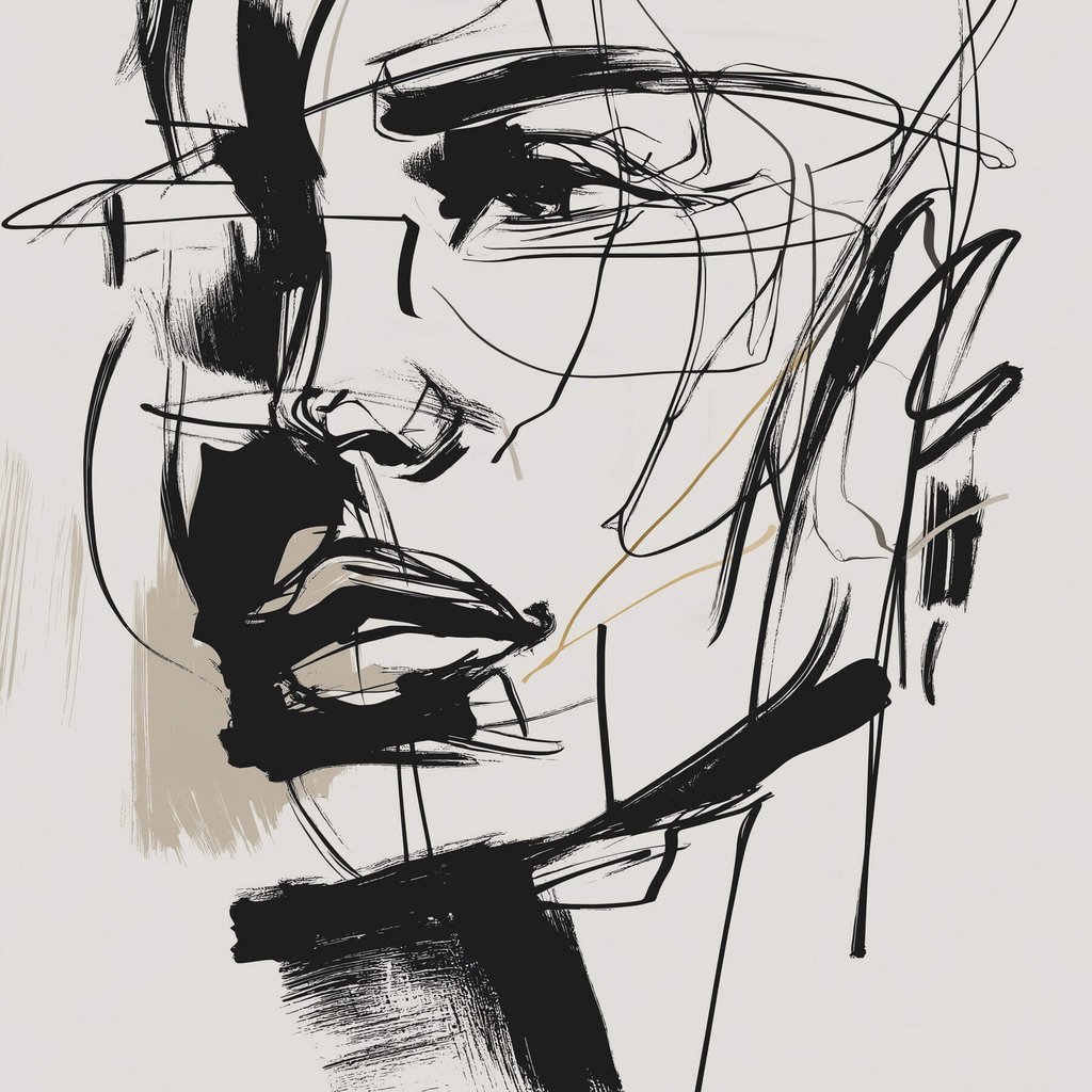 Retrato em traços fortes — design completo