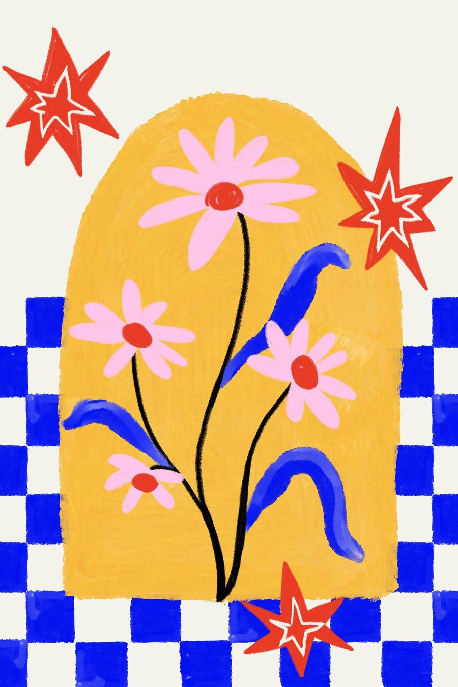 Flores vivas sobre amarelo — design completo