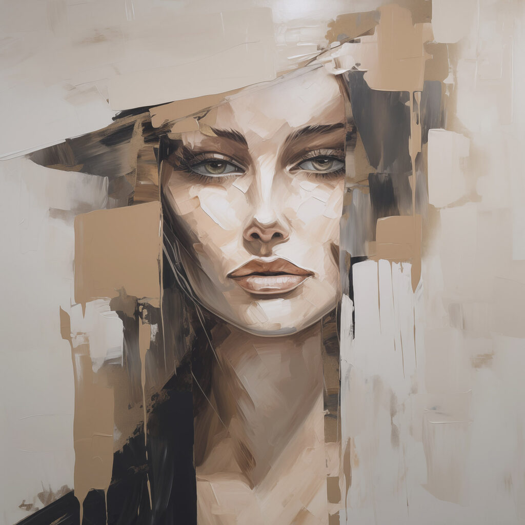 Mulher em blocos claros — design completo