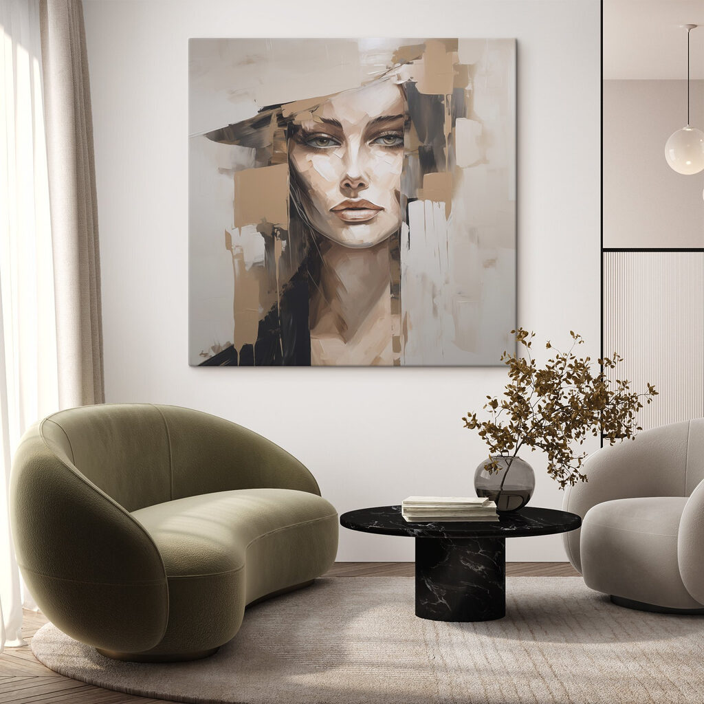 Mulher em blocos claros — interior 1