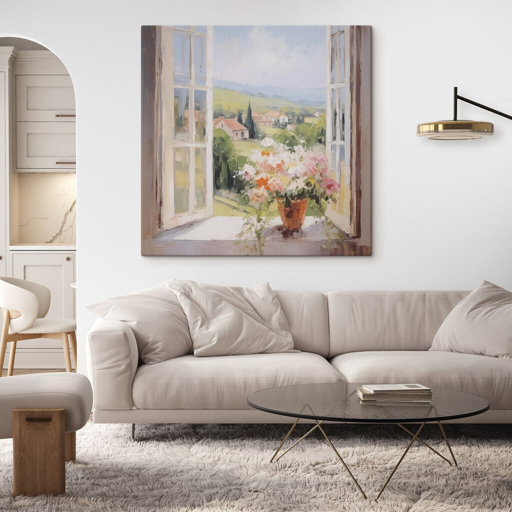 Janela floral sobre vale — interior 2