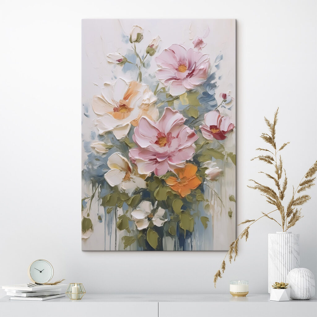 Flores pastel em pinceladas num interior