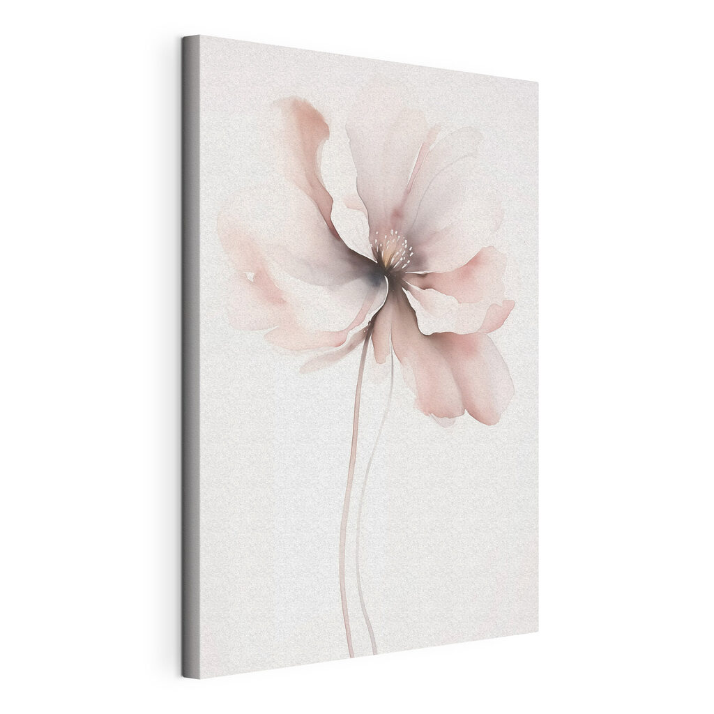 Flor rosa-pálido em haste, tela esticada e borda contínua
