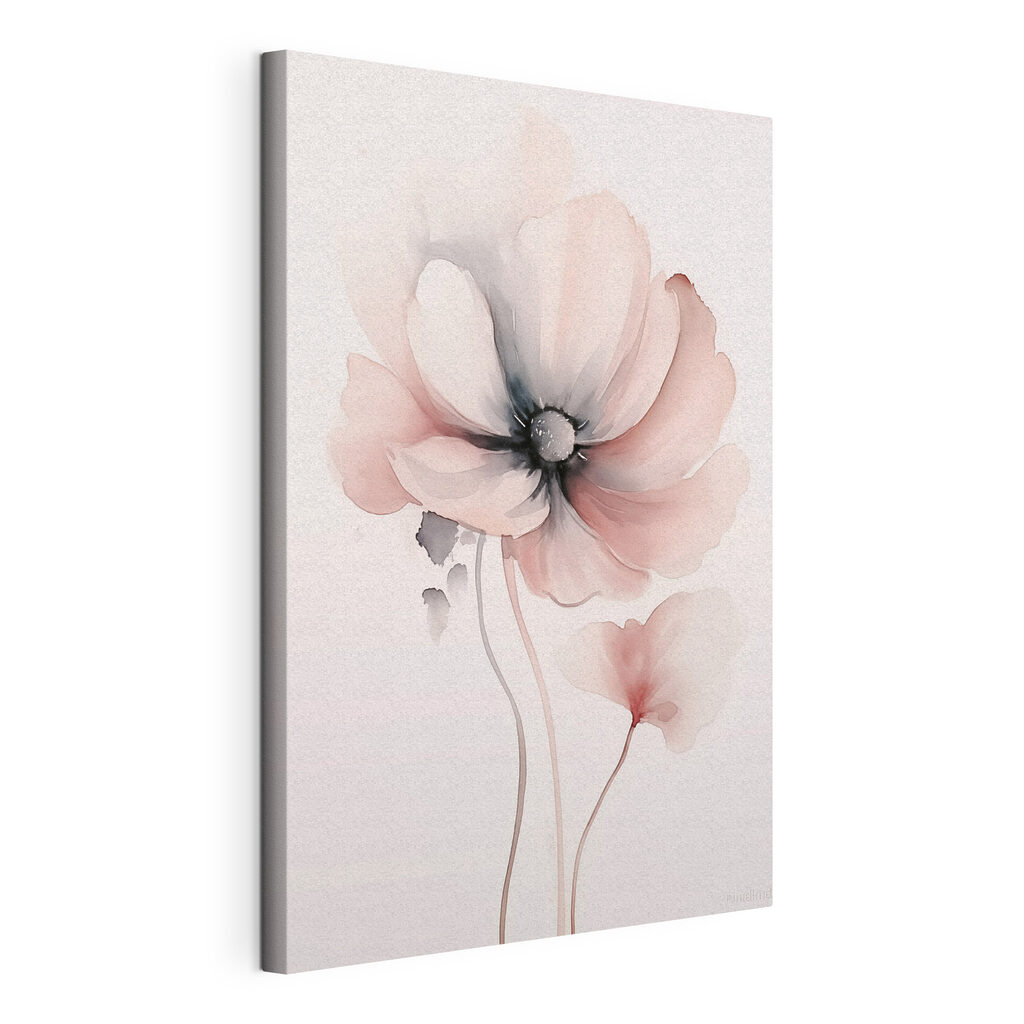 Flor cor-de-rosa com botão, tela esticada e borda contínua
