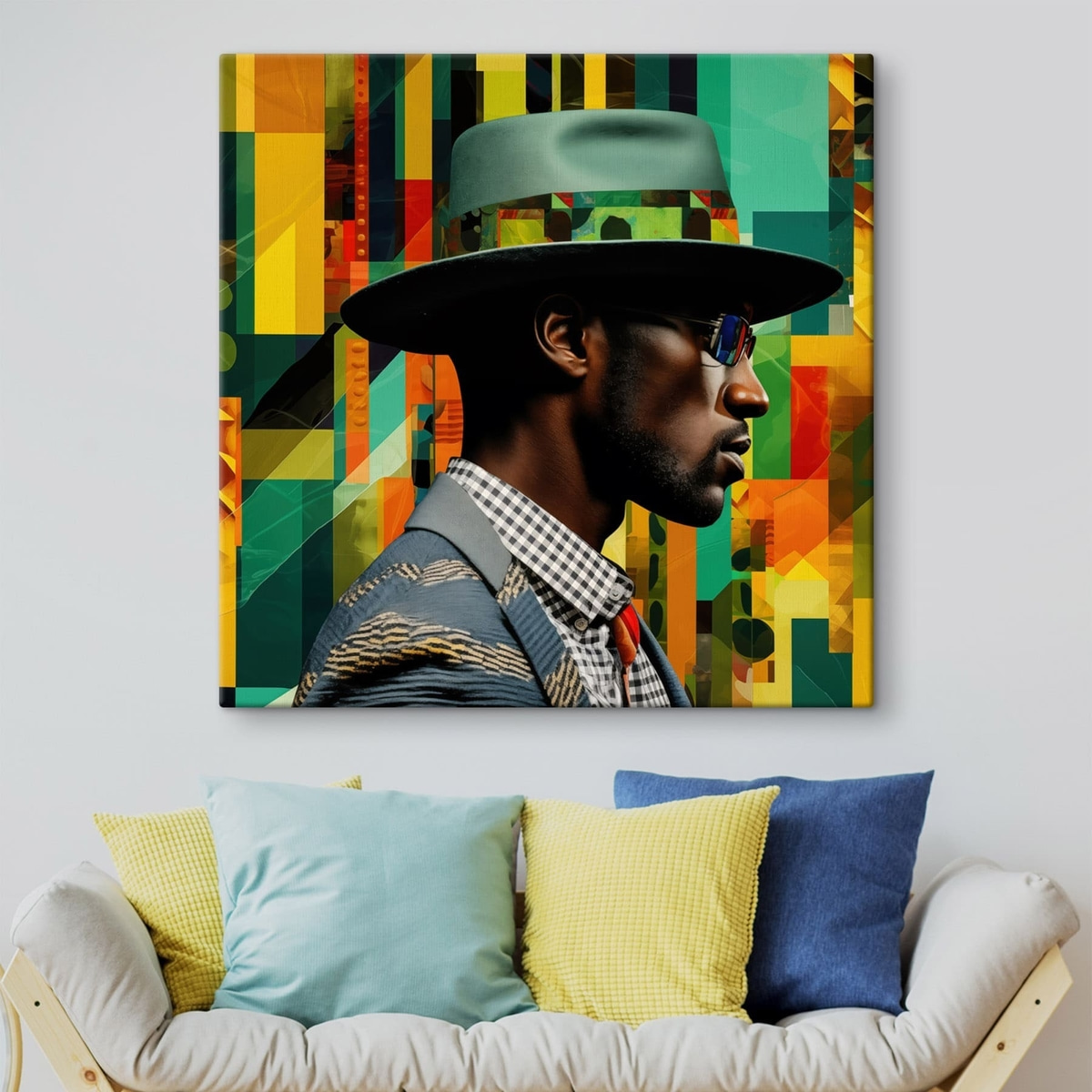 Homem de chapéu num interior