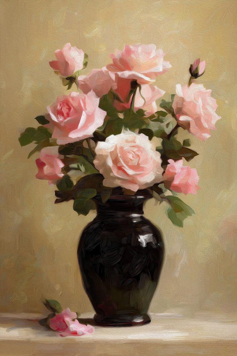 Rosas em vaso preto — design completo