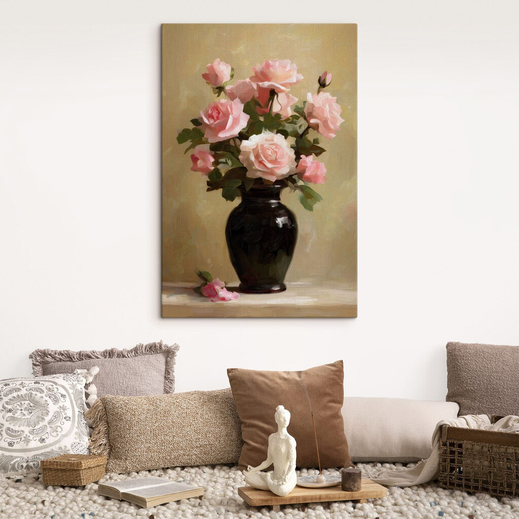 Rosas em vaso preto — interior 1