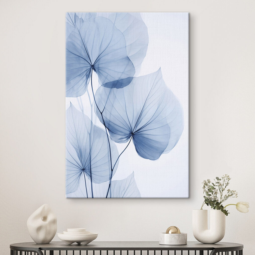 Folhas azuis sobre branco — interior 2