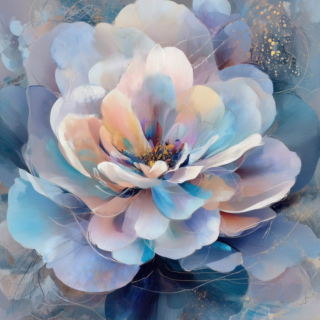 Flor pastel em azul — design completo